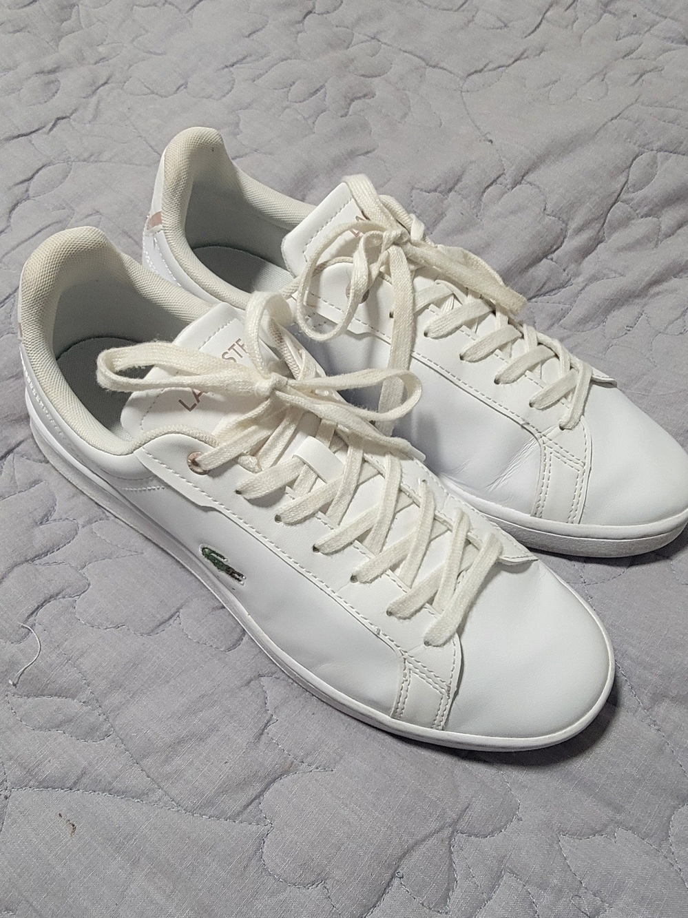 Lacoste Carnaby Pro Women’s Leather Sneakers White Pink Size 10